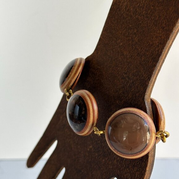 Vintage 1970s Resin & Wood Bracelet, 8” Modernist Studio Jewelry - Picture 11 of 12